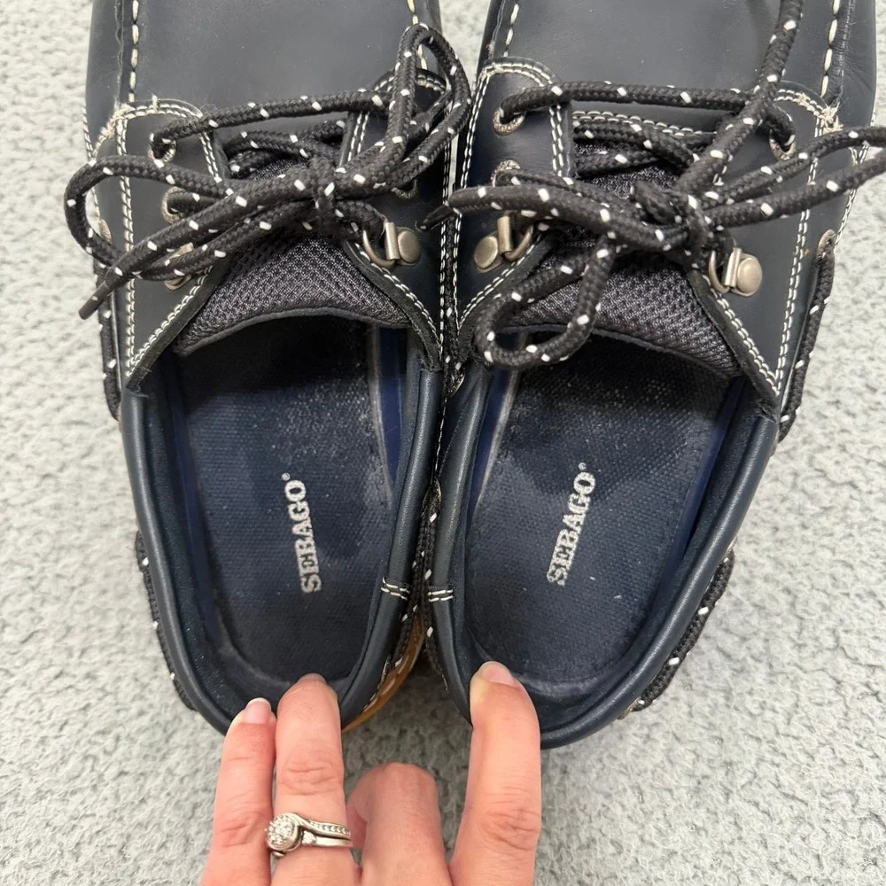 Sebago Helmsman Boat Shoes Mens Size 10.5M Navy Smooth Leather Lace Up